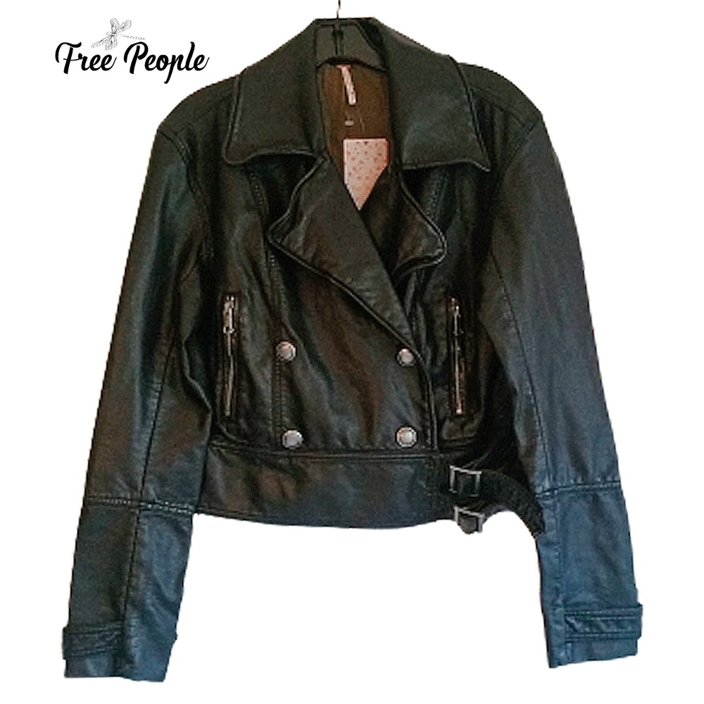 FREE PEOPLE NEW Faux Leather Buckle Moto Biker Jacket S
